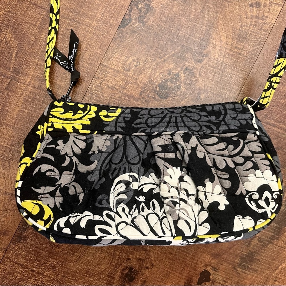 Vera Bradley small purse black gray yellow white 100% cotton zip closure - Picture 7 of 10